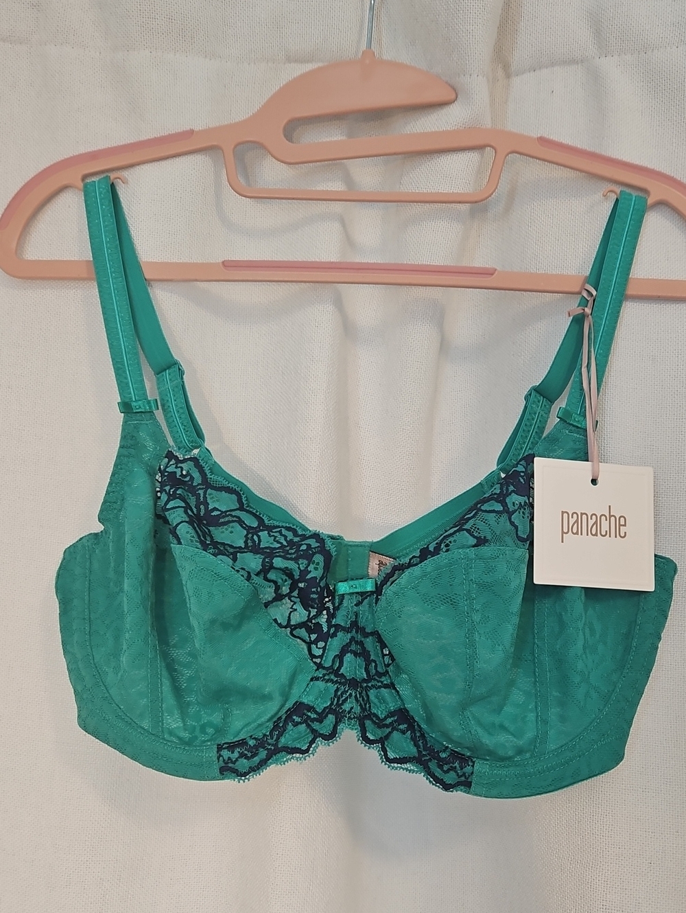 Panache Teal Bra with Navy Lace Trim